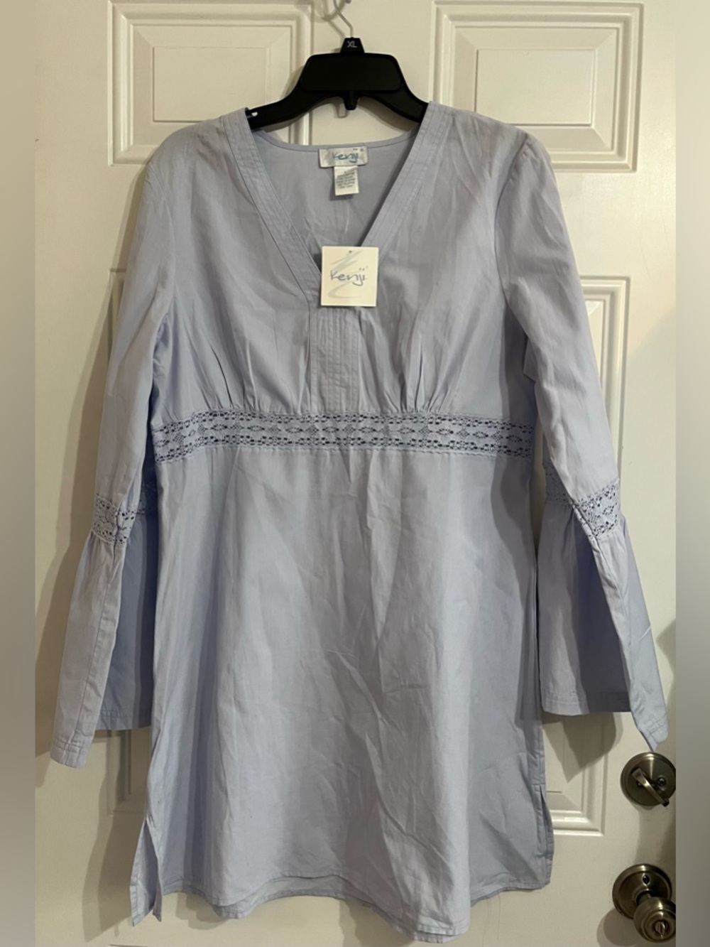 Anthropologie Kenji Summer Dress Embroidered Accent Blue Women’s Large NWT